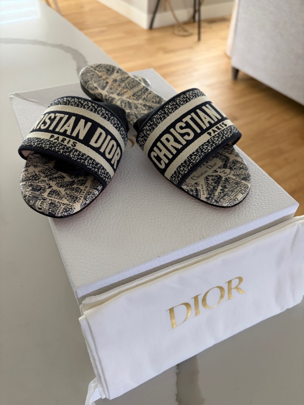 Christian Dior Black & Cream Slide Sandals - Picture 2 of 7